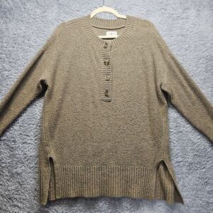Lou & Grey Loft Brown Henley Sweater Womens Small Oversized Pullover Neutral
